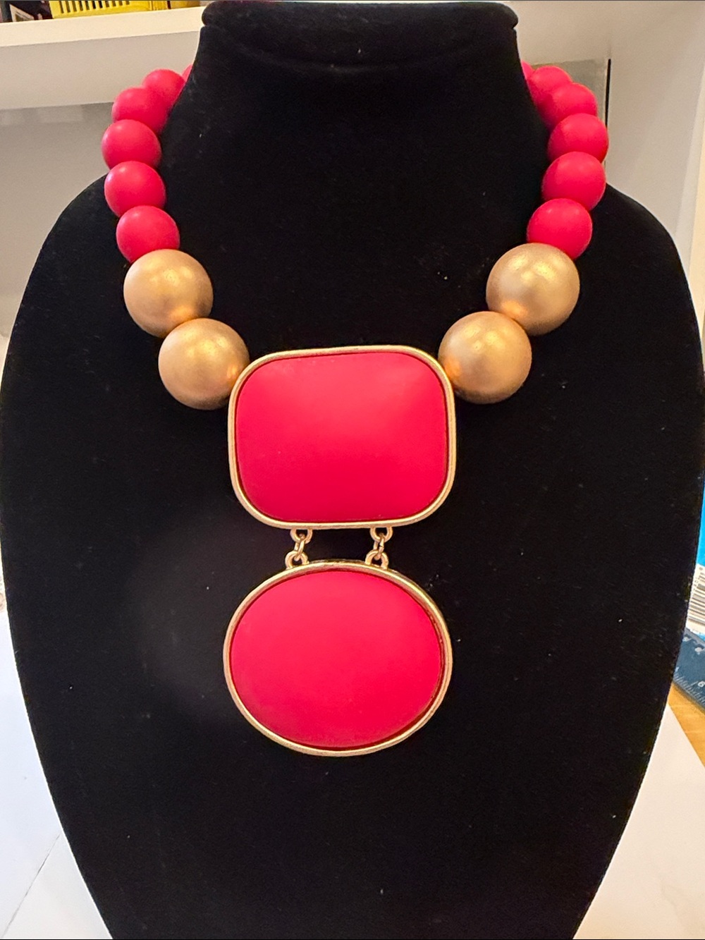 Bold Red and Gold Statement Necklace - Women Jewelry